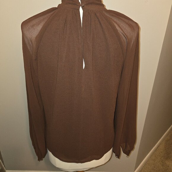 Banana Republic Brown Chiffon Long Sleeve Mock Neck Keyhole Blouse - Picture 4 of 7